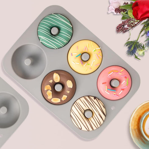 Silicone Donut Mold for 6 Doughnuts, Set of 2. Food Grade LFGB Silicone Bagels Baking Pan, Non-Stick, Dishwasher Safe, Heat Resistant and Microwave Safe(Gray) by Aichoof