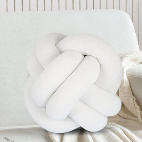 Short Plush Knot Ball Pillow (White, 9.8x9.8) - Waist Cushion for Home Decoration, Plush Throw Pillow for Sofa, Car,