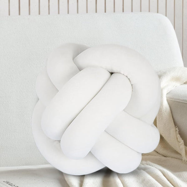 Short Plush Knot Ball Pillow (White, 9.8x9.8) - Waist Cushion for Home Decoration, Plush Throw Pillow for Sofa, Car,