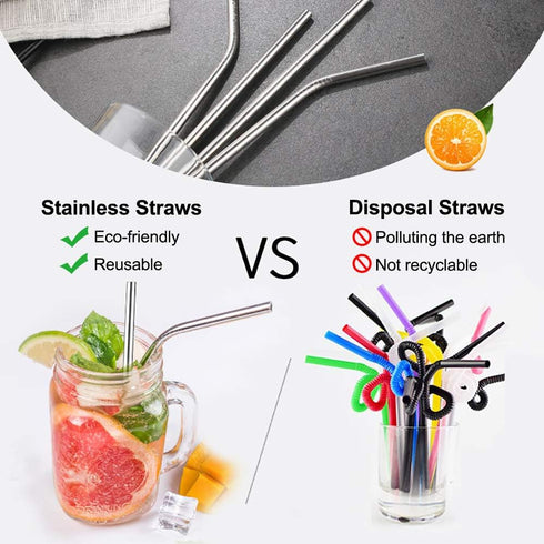 Lazycorner 16 Pcs Reusable Metal Straws, 8.5" 10.5" Stainless Steel Straws with Silicone Tips and Travel Case