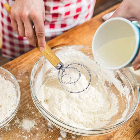Danish Dough Whisk - 13" Dutch Whisk with Stainless Steel Ring - Baking Tool for Bread, Pastry or Pizza Dough,