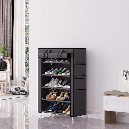 5 Closet Calmootey Tier Shoe Rack Organizer,Portable Shoe Shelf with Nonwoven Fabric Cover