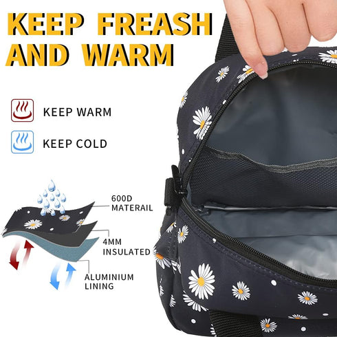 Insulated Lunch Box for Women, Designer Small Lunch Cooler for Office Work, Fit Fresh Thermal Hot Lunch Bag