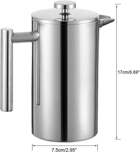 Small French Press Coffee Maker, 12OZ/350ML Stainless Steel Insulated Coffee Press with 2 Filters, 0.35 Liter (Silver)