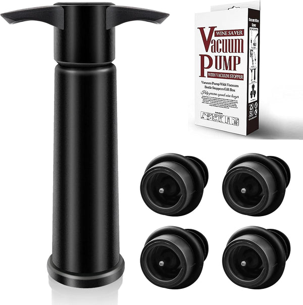 Wine Saver Pump with 4 Vacuum Stoppers, Leak Proof Wine Bottle Stoppers for All Standard Bottles