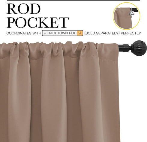 NICETOWN Kitchen Window Blackout Curtains, Thermal Insulated Rod Pocket Draperies for Bedroom/Kitchen (Cappuccino, Set