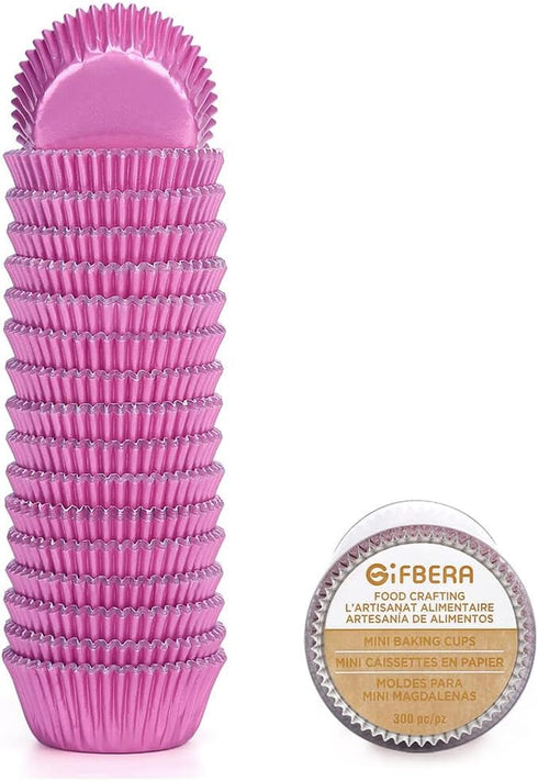 Gifbera Pink Foil Cupcake Liners, Mini Size Muffin Baking Cups 300 Count