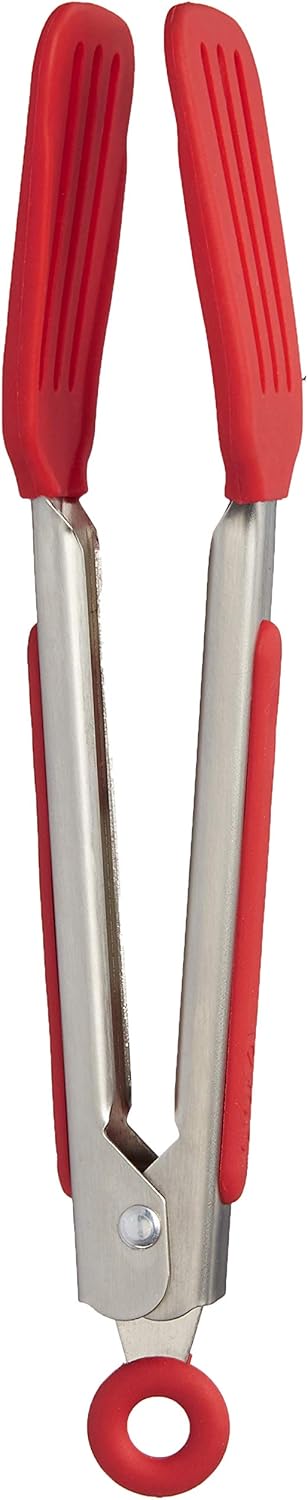 Tovolo Mini Turner, Flat Head Easy-Lock Mechanism, Non-Slip Grip Tongs for Grilling, BPA-Free Silicone Cooking Utensils