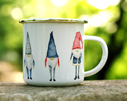 Winter Holiday Cozy Gnome Christmas Campfire Mug, Stocking Stuffer Gift for Her Mom Friend, Enamel Camping Cup (12oz)