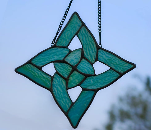 Celtic Trinity Knot Stained Glass Window Hanging Suncatcher Ornament, Handmade Irish Decoration Birthday Gifts for