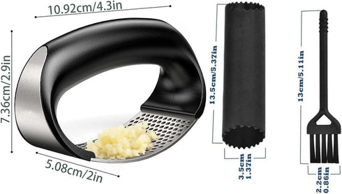 Dybepocih Set,3-in-1 Garlic Press Rocker,New Stainless Steel Garlic Mincer Garlic Crusher Garlic Crusher,Peeler