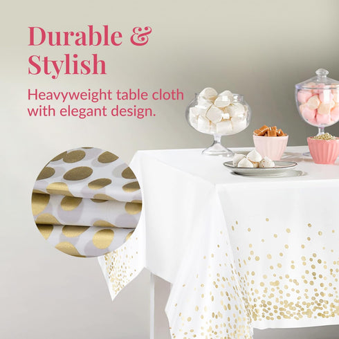 Prestee 4 Pack Rose Gold Plastic Table Cloth Disposable - 54x108 Inch Rectangle Tablecloths for Wedding and Party -