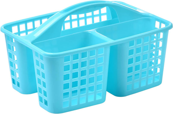 ALINK Plastic Shower Caddy Basket, Portable Divided Cleaning Supply Storage Organizer with Handle, Blue
