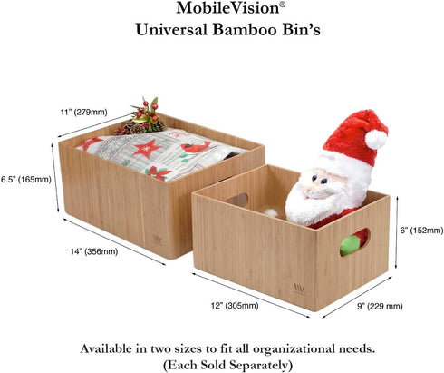 MobileVision Bamboo Bathroom Bin Organizer for Toiletries, Makeup, Brushes, and Cleaning Supplies - 14” x 11” x 6.5”