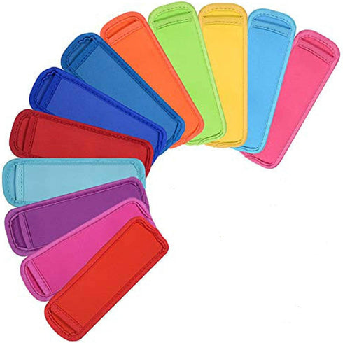 Popsicle Holder Ice Bags, Neoprene Insulator Sleeves, Reusable Freezer Pop Holders, 12 Pack