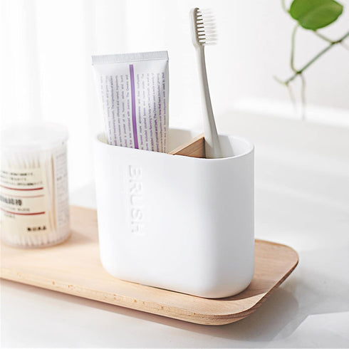 Toothbrush Holders Bamboo Electric Toothbrush Holder Bathroom Storage Organizer Countertop for Toothpaste, Floss, Razor, 2 Pack White by rejomiik