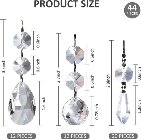 Milkary 44 Pack 38mm 20mm Chandelier Crystal Prism Replacement, Hanging Clear Crystal Glass Bead Prisms Chandelier