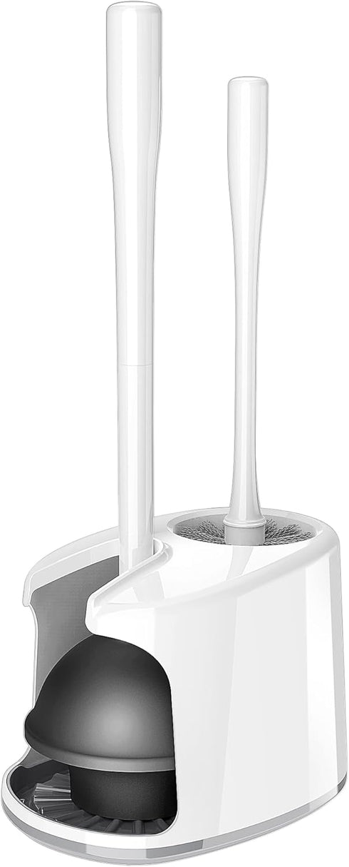 MR.SIGA Toilet Plunger and Bowl Brush Set, Heavy Duty Bathroom Cleaning Tools with Holder, White, 1 Set
