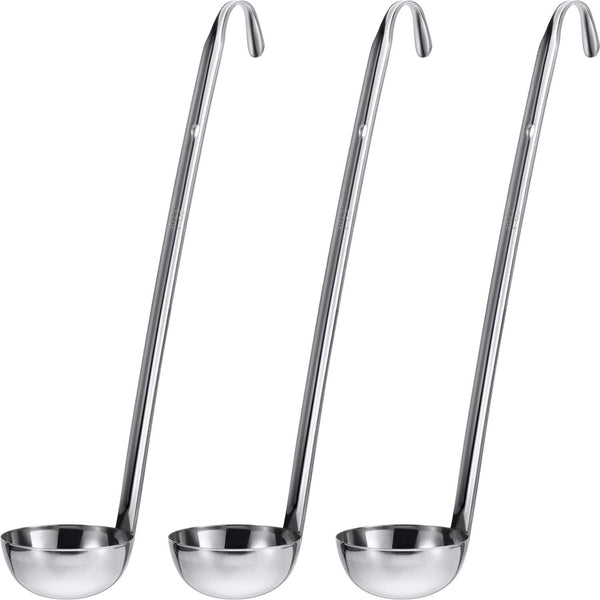 meekoo 3 Pieces Stainless Steel Ladle, Soup Handle Ladle with Pouring Rim for Kitchen Cooking (1 oz)
