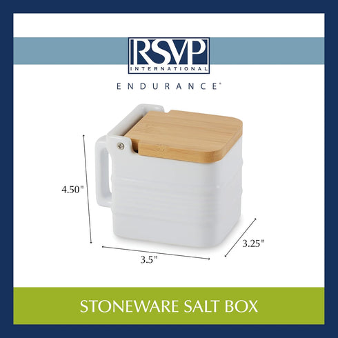 4.5x3.25x3.5" RSVP International White Stoneware Kitchen Collection, Salt Box