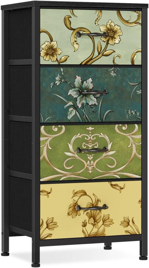 Furnulem 4 Drawer Dresser, Vertical Nightstand for Kids and Adults, Fabric Chest of Drawers for Storage