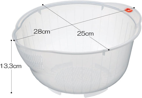 Japanese Rice Washing Bowl with Side and Bottom Drainers, Plastic