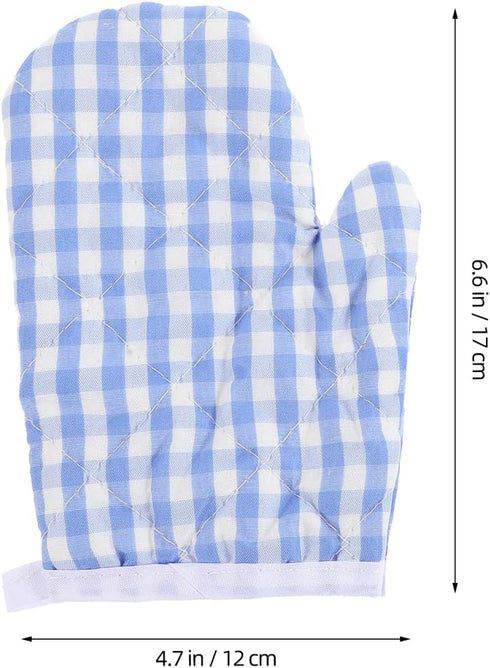 2Pcs Oven Mitts for Play Kitchen, Microwave Oven Gloves Kitchen Baking Mitts, Red Checkered s for Safe Backing Cooking