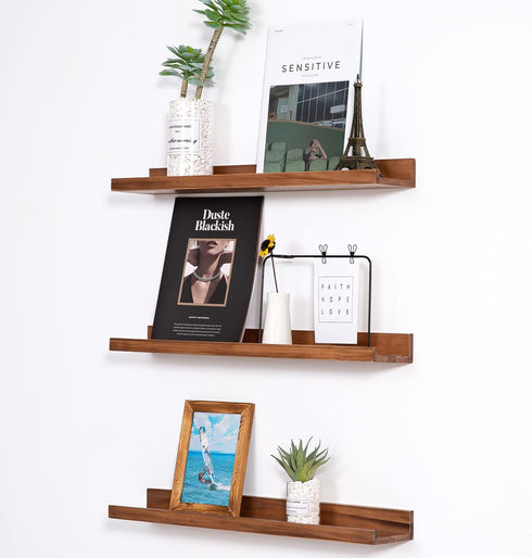 MBYD Floating Wall Shelves Wood Photo Picture Ledge Shelf, 24 Inch Light