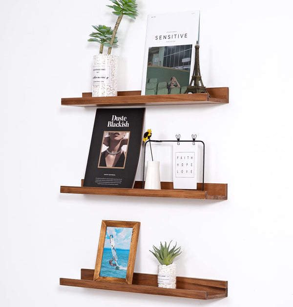 MBYD Floating Wall Shelves Wood Photo Picture Ledge Shelf, 24 Inch Light