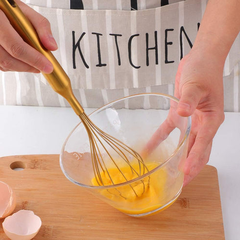 Whisk, 11.81 inch Gold 18/8(304) Stainless Steel Egg Frother/Blender, Utensils for Blending, Whisking, Stirring
