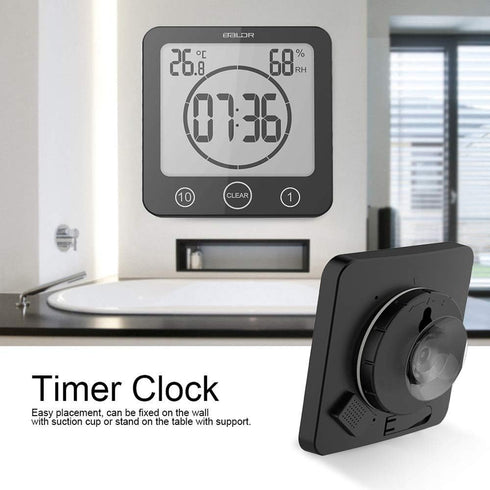 BALDR Digital Shower Clock with Timer - Black, Water-Resistant Countdown Timer Clock for Shower, Bathroom