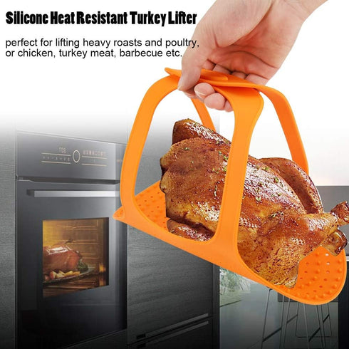 Silicone Turkey Lifter for Roasting Pan, Orange for Turkey and Chicken Barbecue