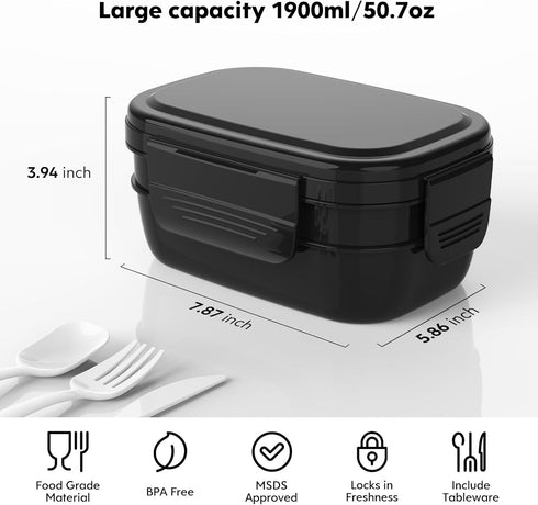 Bento Box Adult Lunch Box Containers with 8 Compartments, 51 OZ/1900ML, Microwave & Dishwasher Safe