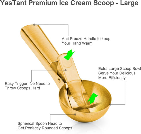 Frozen Premium Large Ice Cream Scoop with Trigger Ice Cream Scooper Stainless Steel, Heavy Duty Metal Icecream Scoop