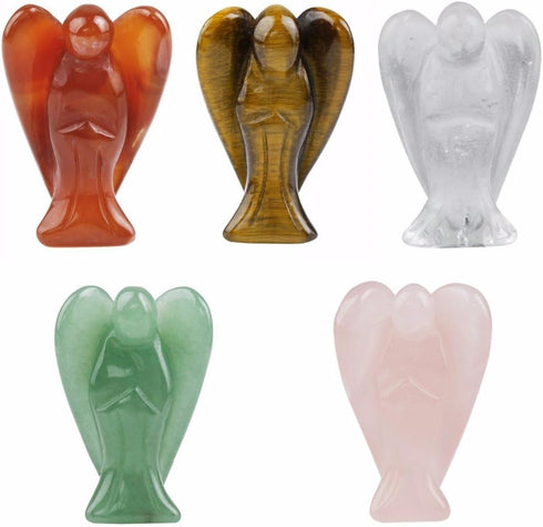 Rockcloud Healing Crystal Gemstone Carved Pocket Guardian Angel Figurines, 1.5 Inch