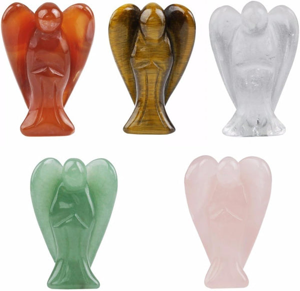 Rockcloud Healing Crystal Gemstone Carved Pocket Guardian Angel Figurines, 1.5 Inch