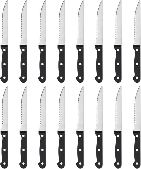 BEWOS Steak Knives Set of 16, Triple Rivet Serrated Blades, Stainless Steel Dinner Knives, Dishwasher Safe