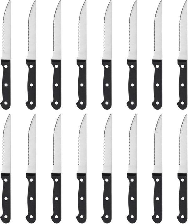BEWOS Steak Knives Set of 16, Triple Rivet Serrated Blades, Stainless Steel Dinner Knives, Dishwasher Safe