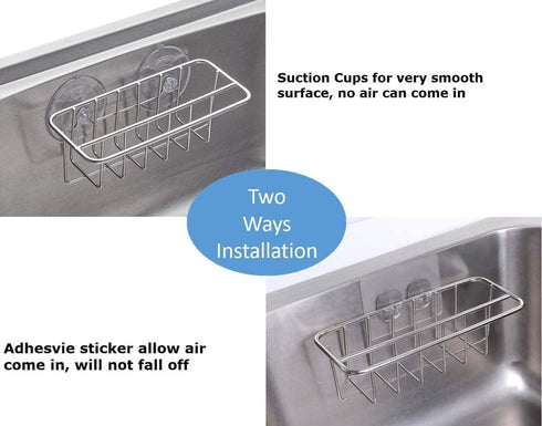 Sink Caddy Sponge Holder for Kitchen Sink, SUS304 Stainless Steel, 2 Suspension Options, Silver