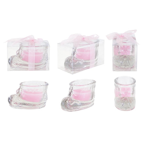 Lunaura 12 pcs Scented Baby Powder Pink Glass Baby Bootie Container Candles,