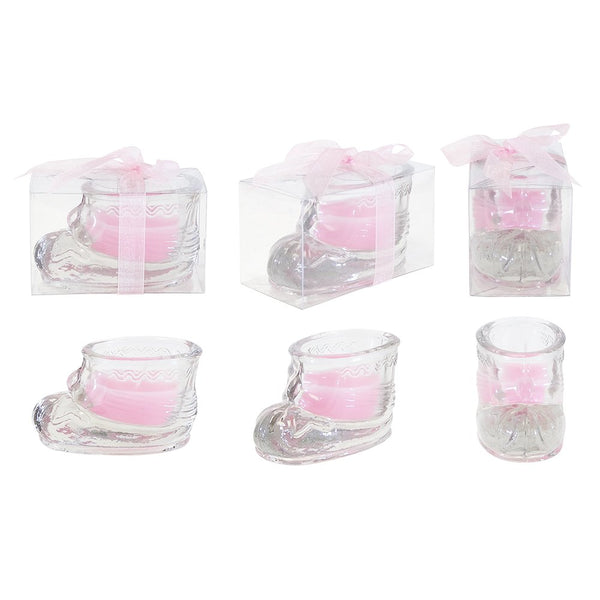 Lunaura 12 pcs Scented Baby Powder Pink Glass Baby Bootie Container Candles,