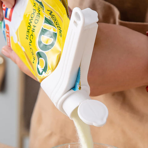 4pcs Bag Spout Clip,for Food,Snack Sealing Clips with Pour Spouts,Kitchen Chip Bag with Adhesive Hooks, for Cereal