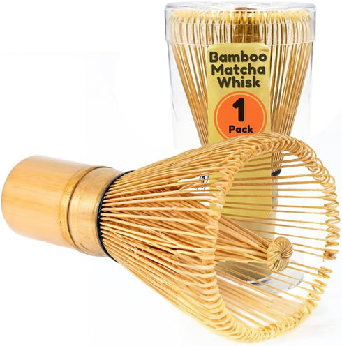 BambooMN Japanese Matcha Whisk Chasen - Traditional Handcurled 100 Tate Utensil - Natural Golden Brown - 1 Piece