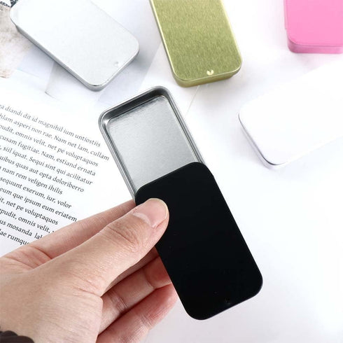 Black Metal Rectangular Mini Tin Box, Iron Box Tinplate Push Candy Pill Cases for Home Organizer (60x34x11mm).