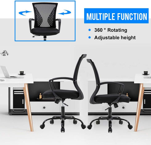 Black Office Chair Ergonomic Desk Chair, Mesh Computer Chair with Lumbar Support Armrest, Mid Back Rolling Swivel