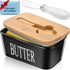 Black Ceramic Butter Dish with Lid - Large Countertop Holder for 2 Sticks, Includes Knife and Sponge Scrubber