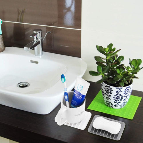 2PCS Premium Silicone Soap Dish Holder for Shower Bathroom Kitchen Sinks, Non-Slip Design, Easy Cleaning (White, Gray)