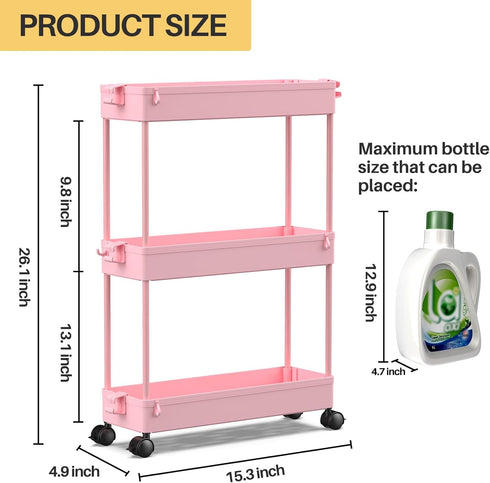 SPACEKEEPER Slim Rolling Storage Cart - 3 Tier Bathroom Organizer Utility Cart for Kitchen, Office, and Narrow Spaces,