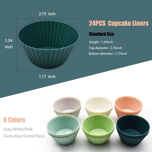 Reusable Silicone Cupcake Baking Cups 24 Pack, 2.75 inch Non-Stick Muffin Liners for Party Halloween Christmas