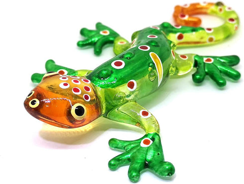 ZOOCRAFT Glass Gecko Figurine, Green Miniature Hand Blown Lampwork Animal Statue Decor